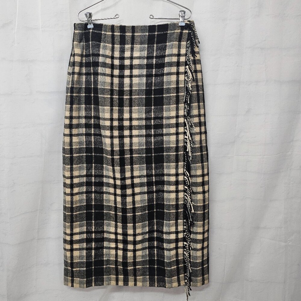 Vintage Cambridge Country Skirt Wrap Blanket Equestrian Fringe Plaid Gray 14